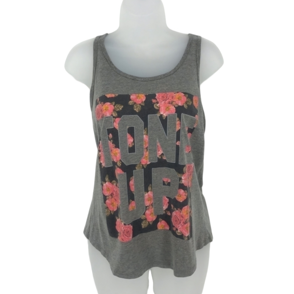Chin-up Tone Up Gray and Pink Floral Tank Top Size‎ XS